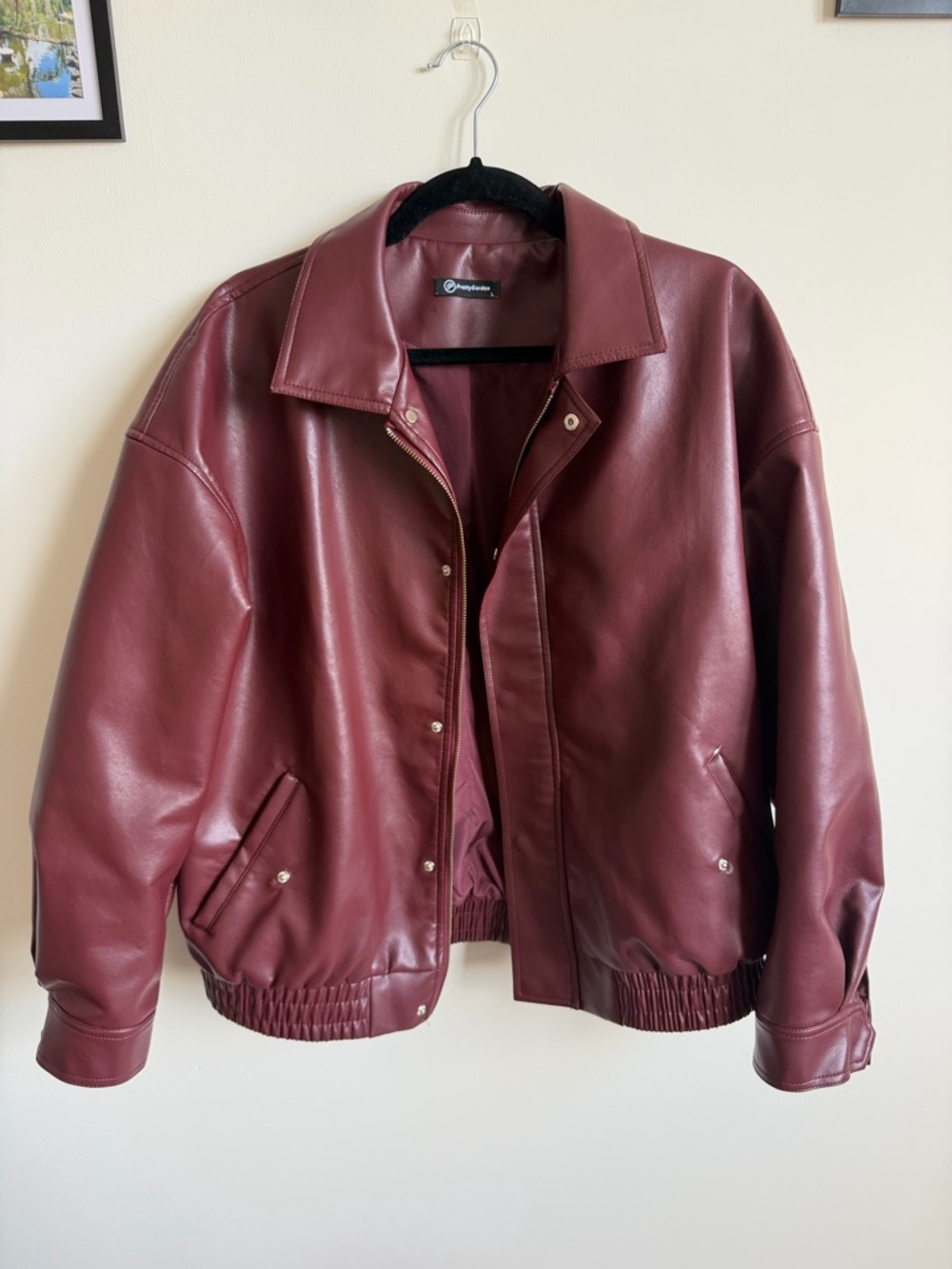 Faux Leather Burgundy Bomber Jacket